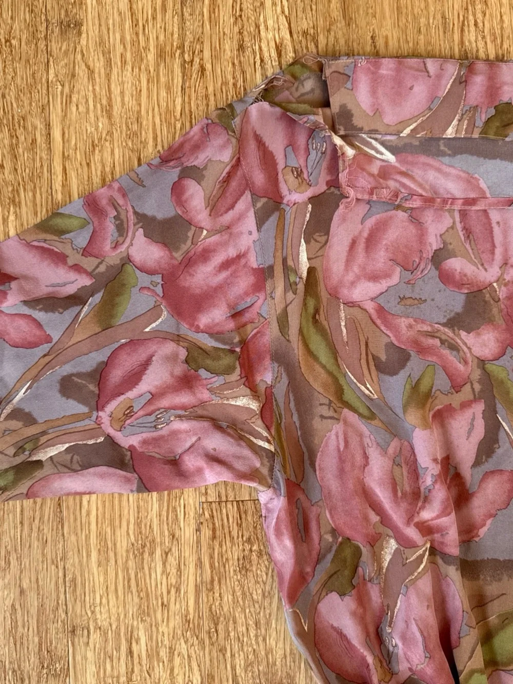 Vintage watercolor  100% silk Pink and green floral print dress